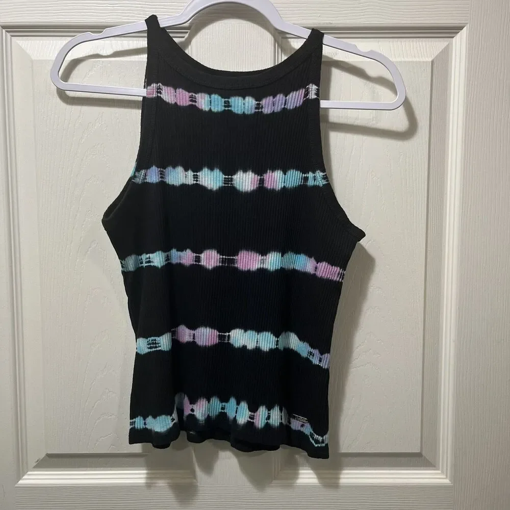 Girl's Tween Teen Justice Black Tie Dye Ribbed High Neck Tank Top NWT! 12/14